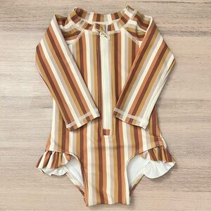 Rylee + Cru Long Sleeve Swim Rash Guard Multicolor Striped Neutral Baby Swimsuit